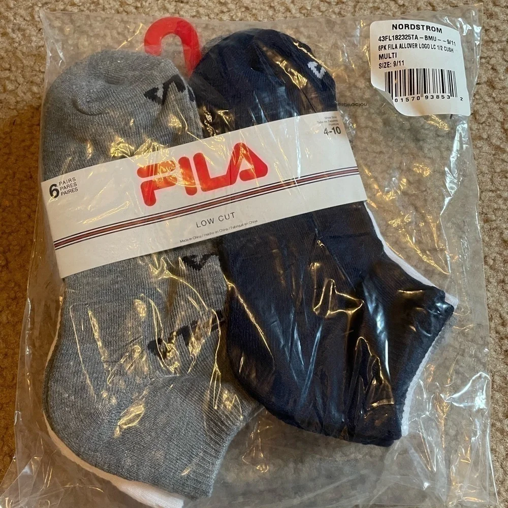 𝅺fila low cut socks 6 pack multi-colored